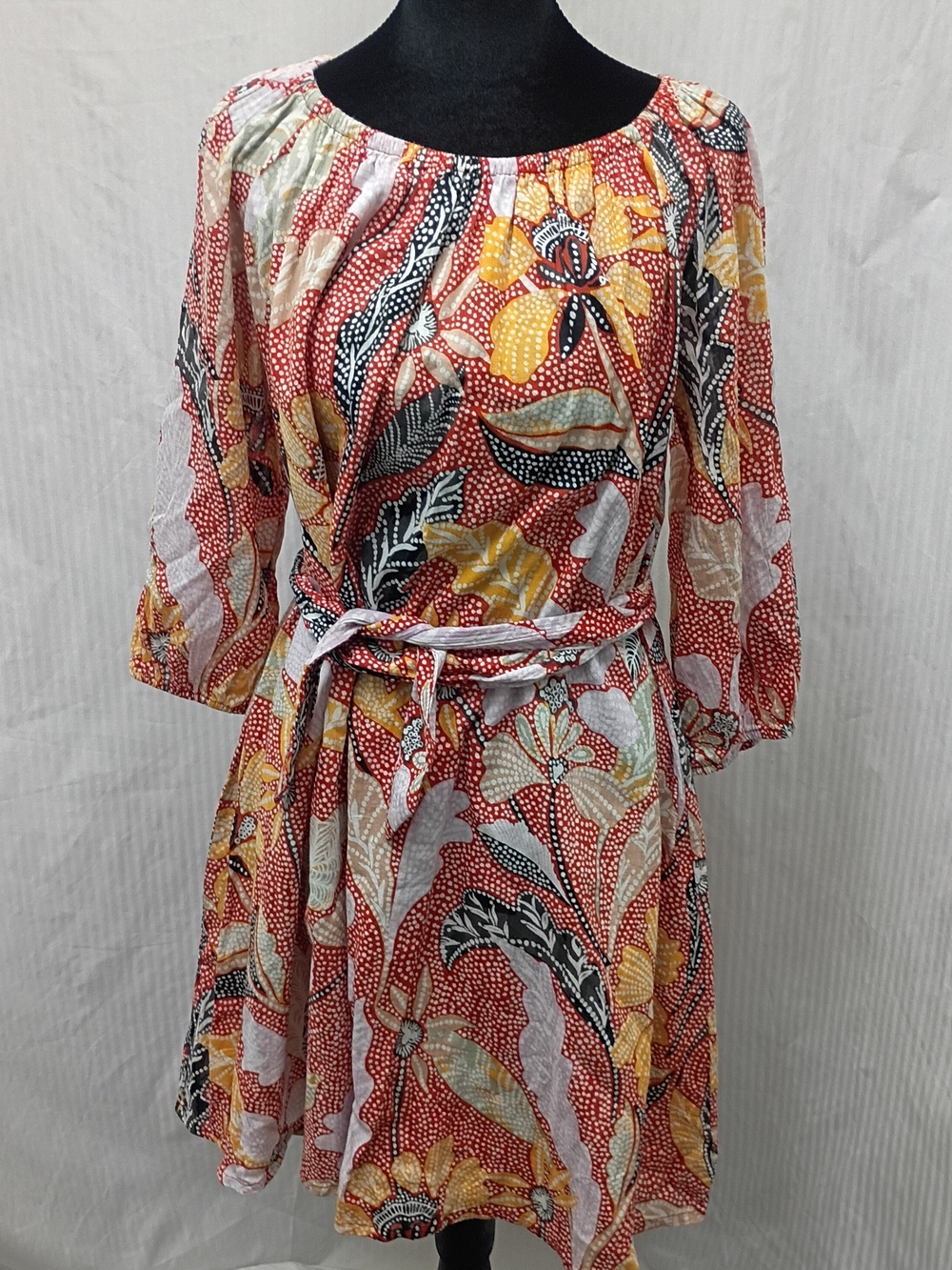 Elizabeth and James "Marika" Uptown Garden Float Floral Tie-Waist Mini Dress M